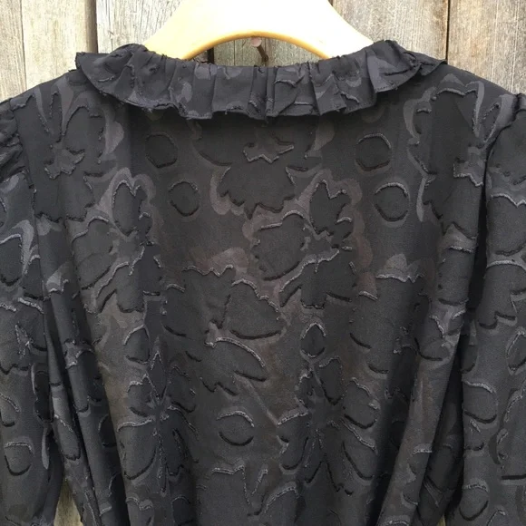 NWT Madewell Ruffled Wrap Dress Black Floral Jacquard Polyester M - Picture 10 of 12